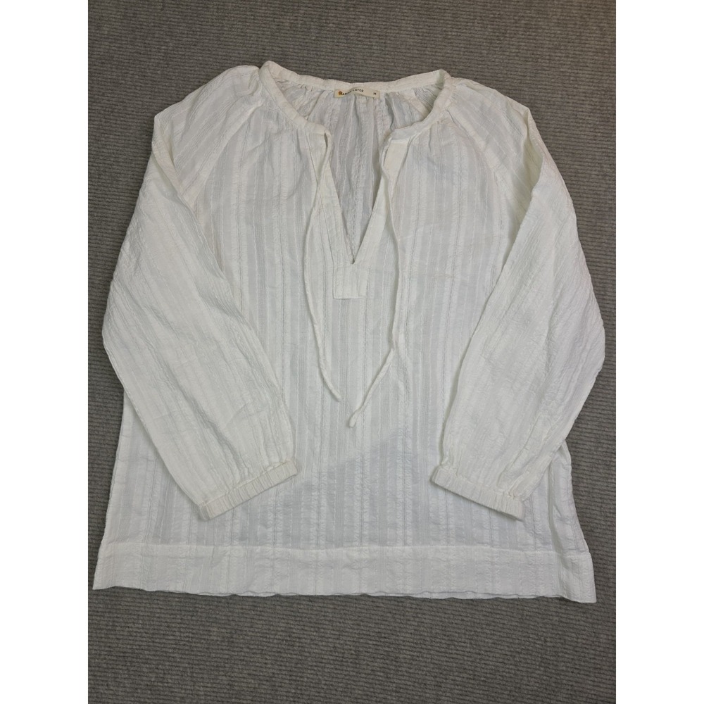Marine Layer Women M White Cotton Tie Neck Blouse Casual Resort Vacation Boho